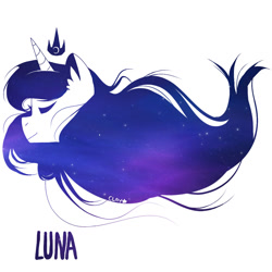 Size: 1024x1024 | Tagged: safe, artist:justclay, princess luna, alicorn, pony, galaxy mane, minimalist, silhouette, simple background, solo