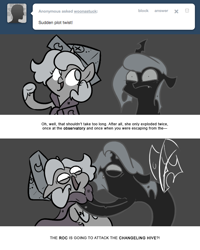 Size: 666x832 | Tagged: safe, artist:egophiliac, princess luna, oc, oc:imogen, alicorn, changeling, changeling queen, pony, cartographer's cap, changeling queen oc, female, filly, grayscale, hat, marauder's mantle, monochrome, moonstuck, woona, woonoggles, younger