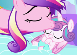 Size: 647x462 | Tagged: safe, edit, screencap, princess cadance, princess flurry heart, alicorn, pony, the crystalling, baby, cute, diaper, female, forehead kiss, kissing, mother and child, mother and daughter, parent and child