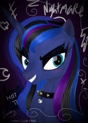 Size: 3273x4583 | Tagged: safe, artist:darkest-lunar-flower, princess luna, alicorn, pony, absurd resolution, collar, emo, emoluna, goth, hot topic, moon, sexy, solo