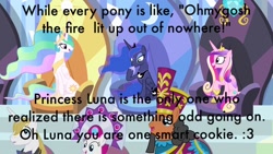 Size: 800x450 | Tagged: safe, edit, edited screencap, screencap, duke of maretonia, prince blueblood, princess cadance, princess celestia, princess luna, alicorn, pony, caption, image macro, meme