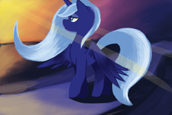 Size: 5400x3600 | Tagged: artist needed, safe, princess luna, alicorn, pony, absurd resolution, colored pupils, crepuscular rays, noon, s1 luna, solo, spread wings, sunlight