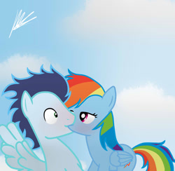 Size: 900x878 | Tagged: safe, artist:mlpfim135, rainbow dash, soarin', pegasus, pony, blushing, female, kissing, male, shipping, soarindash, straight