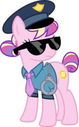 Size: 1024x1630 | Tagged: safe, artist:blah23z, artist:korsoo, color edit, edit, copper top, princess cadance, the gift of the maud pie, colored, hand cuffs, necktie, police, police officer, police uniform, recolor, simple background, solo, sunglasses, transparent background