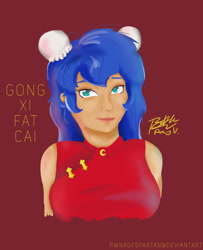 Size: 1560x1920 | Tagged: safe, artist:pwnagespartan, princess luna, human, chinese, hair bun, humanized, lunar new year, smiling, solo