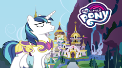 Size: 1000x560 | Tagged: safe, shining armor, pony, unicorn, canterlot, logo, my little pony logo, smug, solo, vector