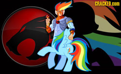 Size: 450x278 | Tagged: safe, rainbow dash, centaur, chimera, abomination, cracked, crossover, hasbro, offspring, photoplasty, thundercats, toy, tygra, what has science done, whip