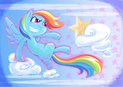 Size: 588x416 | Tagged: safe, artist:rirom, artist:りろm, rainbow dash, pegasus, pony, pixiv, solo