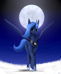 Size: 1653x2000 | Tagged: safe, artist:drakonst, princess luna, alicorn, pony, cloud, moon, night, solo, spread wings, stars