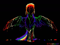 Size: 1280x960 | Tagged: safe, artist:foxenawolf, rainbow dash, pegasus, pony, black background, color, colored wings, female, mare, simple background, solo, watermark, wings