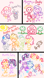 Size: 720x1280 | Tagged: safe, artist:carouselunique, apple bloom, applejack, big macintosh, dean cadance, granny smith, princess cadance, princess flurry heart, rarity, sci-twi, shining armor, smarty pants, sunset shimmer, twilight sparkle, winona, oc, oc:honeycrisp blossom, comic:a garden grows, equestria girls, apple family, cadmac, child, child artwork, cute, female, lesbian, male, parent:big macintosh, parent:princess cadance, parents:cadmac, rarijack, scitwishimmer, shiningcadance, shipping, straight, sunsetsparkle, sweet apple acres