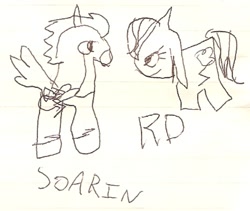 Size: 500x421 | Tagged: safe, artist:melodyjoy, rainbow dash, soarin', pegasus, pony, duo, female, male, mare, stallion