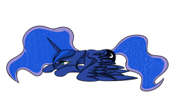 Size: 1800x1000 | Tagged: safe, artist:crystalrainbow49, princess luna, alicorn, pony, crying, missing accessory, prone, sad, simple background, solo, transparent background