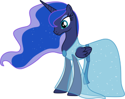 Size: 9526x7585 | Tagged: safe, artist:cloudyglow, princess luna, absurd resolution, blue fairy, clothes, clothes swap, cosplay, costume, disney, dress, pinocchio, simple background, smiling, solo, transparent background, vector