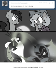 Size: 666x872 | Tagged: safe, artist:egophiliac, nightmare moon, princess luna, oc, oc:exuvia, oc:sunshine smiles (egophiliac), bat pony, changeling, changeling queen, pony, cartographer's cap, changeling queen oc, dark woona, eyepatch, female, filly, hat, lunar stone, magic, marauder's mantle, monochrome, moonstuck, neo noir, nightmare woon, partial color, woona, younger