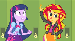 Size: 956x525 | Tagged: safe, edit, edited screencap, screencap, sunset shimmer, equestria girls, equestria girls (movie), animal crossing, crossover, villager