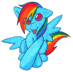 Size: 1477x1439 | Tagged: safe, artist:slightinsanity, rainbow dash, pegasus, pony, :p, colored pupils, eye clipping through hair, simple background, solo, tongue out, traditional art, transparent background