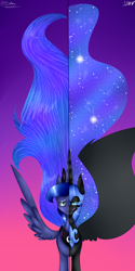 Size: 2000x4000 | Tagged: safe, artist:eclispeluna, nightmare moon, princess luna, alicorn, pony, duality, gradient background, split screen, spread wings