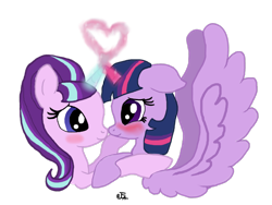 Size: 1280x960 | Tagged: safe, artist:flutter-cat, derpibooru import, starlight glimmer, twilight sparkle, twilight sparkle (alicorn), alicorn, pony, female, foe yay, horns are touching, lesbian, mare, shipping, twistarlight