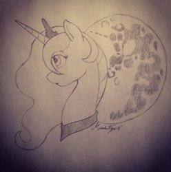 Size: 594x599 | Tagged: safe, artist:kundofox, princess luna, alicorn, pony, mare in the moon, moon, solo, traditional art