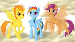 Size: 1195x669 | Tagged: safe, artist:dreamscape195, rainbow dash, scootaloo, spitfire, pegasus, pony, scootaloo can fly