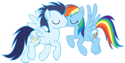 Size: 900x454 | Tagged: safe, artist:asdflove, rainbow dash, soarin', pegasus, pony, female, kissing, male, shipping, simple background, soarindash, straight, transparent background, vector