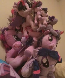 Size: 667x800 | Tagged: safe, artist:buttsnstuff, artist:heatherblossom, derpibooru import, photographer:corpulentbrony, twilight sparkle, twilight sparkle (alicorn), alicorn, pony, custom, female, irl, mare, multeity, my little pony logo, photo, photography, plushie, sparkle sparkle sparkle, tower of pony, toy