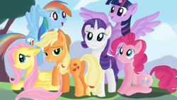 Size: 1280x720 | Tagged: safe, artist:jbond, derpibooru import, applejack, fluttershy, pinkie pie, rainbow dash, rarity, twilight sparkle, twilight sparkle (alicorn), alicorn, earth pony, pegasus, pony, unicorn, female, mare