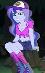 Size: 390x630 | Tagged: safe, edit, edited screencap, editor:ah96, screencap, princess luna, vice principal luna, equestria girls, legend of everfree, belly button, boots, breast edit, breasts, cleavage, clothes, cropped, female, front knot midriff, midriff, princess balloona, socks, solo