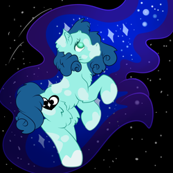 Size: 1024x1024 | Tagged: safe, artist:bewarethemusicman, princess luna, oc, oc:crescentheart, alicorn, earth pony, pony, solo, space, stars