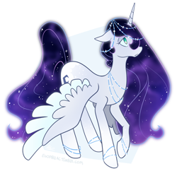 Size: 658x637 | Tagged: safe, artist:egophiliac, nightmare moon, princess luna, alicorn, pony, hair over one eye, light side, simple background, solo