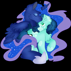 Size: 1024x1024 | Tagged: safe, artist:bewarethemusicman, princess luna, oc, oc:crescentheart, alicorn, earth pony, pony, fluffy, freckles