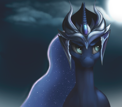 Size: 1234x1080 | Tagged: safe, artist:nonlife049, princess luna, alicorn, pony, cloud, helmet, moon, night, solo