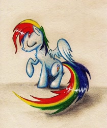 Size: 1406x1676 | Tagged: safe, artist:vulpessentia, rainbow dash, pegasus, pony, chest fluff, colored pencil drawing, eyes closed, profile, sad, solo, traditional art