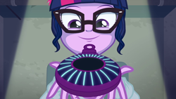 Size: 1280x720 | Tagged: safe, derpibooru import, screencap, sci-twi, twilight sparkle, equestria girls, friendship games, clothes, creepy, dead ringer, glasses, holding, lab coat, magic capture device, solo