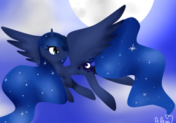 Size: 1000x700 | Tagged: safe, artist:alexa1alexa, princess luna, alicorn, pony, flying, moon, solo