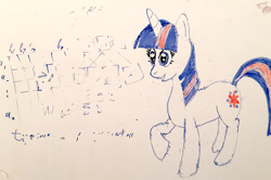 Size: 1024x681 | Tagged: safe, artist:xbi, derpibooru import, twilight sparkle, pony, unicorn, female, mare, marker drawing, simple background, solo, traditional art, white background, whiteboard