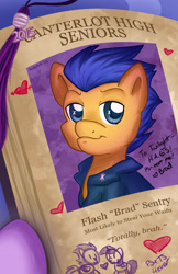 Size: 1242x1920 | Tagged: safe, artist:abbystarling, derpibooru import, flash sentry, twilight sparkle, twilight sparkle (alicorn), alicorn, pony, brad, exploitable meme, female, heart, mare, meme, solo, waifu thief, yearbook, yearbook photo