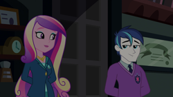 Size: 1920x1080 | Tagged: safe, screencap, dean cadance, princess cadance, shining armor, equestria girls, friendship games, alumnus shining armor, crystal prep, cute, cutedance, eye contact, female, flirting, lidded eyes, looking at each other, male, sexy, shipping fuel, smiling, smirk, straight