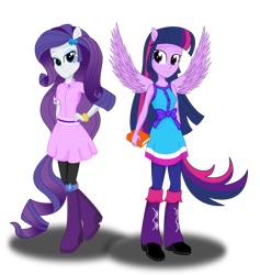 Size: 1024x1080 | Tagged: safe, artist:deannaphantom13, derpibooru import, rarity, twilight sparkle, twilight sparkle (alicorn), alicorn, equestria girls, book, clothes, dress, eared humanization, looking at you, ponied up, simple background, smiling, transparent background, winged humanization