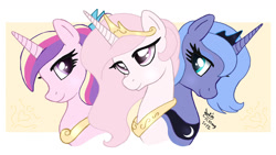 Size: 1600x900 | Tagged: safe, artist:joakaha, princess cadance, princess celestia, princess luna, alicorn, pony, s1 luna