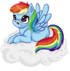 Size: 574x588 | Tagged: safe, artist:twiddledittle, rainbow dash, pegasus, pony, cloud, cute, dashabetes, on a cloud, open mouth, pixel art, solo, spread wings, wings