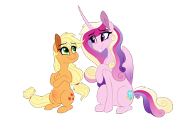 Size: 1614x1188 | Tagged: safe, artist:saphi-boo, applejack, princess cadance, shining armor, alicorn, earth pony, pony, unicorn, female, male, mare, preggo jack, pregnant, shiningjack, shipping, simple background, sitting, straight