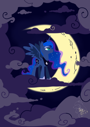 Size: 1240x1748 | Tagged: safe, artist:ogre, princess luna, alicorn, pony, moon, pixiv, solo, tangible heavenly object