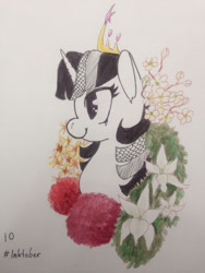 Size: 1280x1706 | Tagged: safe, artist:whale, derpibooru import, twilight sparkle, twilight sparkle (alicorn), alicorn, pony, crown, female, flower, mare, solo, traditional art