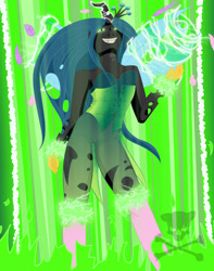 Size: 2972x3781 | Tagged: safe, artist:evilfurryskull, princess cadance, queen chrysalis, anthro, changeling, changeling queen, a canterlot wedding, scene interpretation, solo, transformation