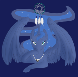 Size: 1200x1196 | Tagged: safe, artist:kourabiedes, princess luna, alicorn, pony, dreamcatcher, ear piercing, earring, jewelry, necklace, piercing, solo