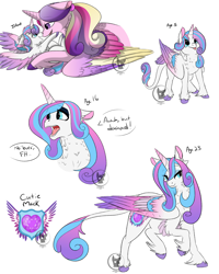 Size: 1600x2000 | Tagged: safe, artist:bluesidearts, princess cadance, princess flurry heart, alicorn, classical unicorn, pony, adult, age progression, chest fluff, colored wings, colored wingtips, cute, cutie mark, ear fluff, eyeshadow, female, flurrybetes, foal, implied shining armor, leg fluff, leonine tail, lidded eyes, makeup, mother and child, mother and daughter, neck fluff, offscreen character, open mouth, parent and child, princess emo heart, tail feathers, teenage flurry heart, teenager, unshorn fetlocks, watermark