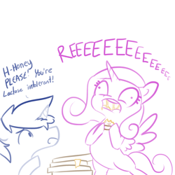 Size: 1650x1650 | Tagged: safe, artist:tjpones, princess cadance, shining armor, alicorn, pony, unicorn, cheese pizza, female, food, lactose intolerant, majestic as fuck, male, mare, peetzer, pizza, reeee, simple background, sketch, stallion, that pony sure does love pizza, this will end in farts, white background