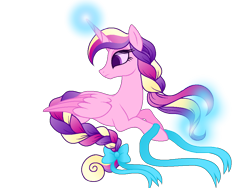 Size: 1024x768 | Tagged: safe, artist:carouselunique, princess cadance, alicorn, pony, alternate hairstyle, braid, braided tail, ribbon, sad, teen princess cadance, teenager, younger